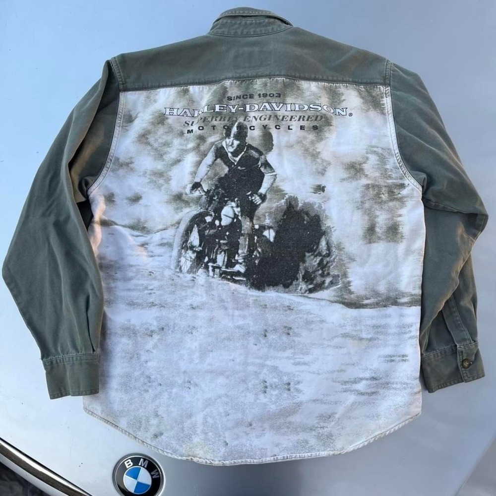 Harley Davidson vintage green button-up shirt